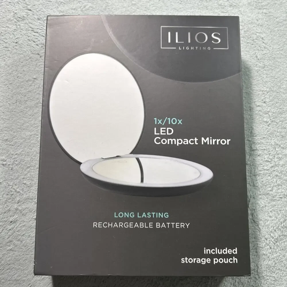 ILIOS Lighting LED Rechargeable Compact Mirror 10X Magnification Pouch